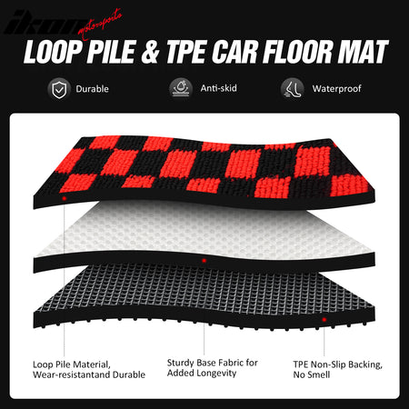 Fits 05-09 Ford Mustang Anti-slip Floor Mats Checkered Carpets Black Red Plaid