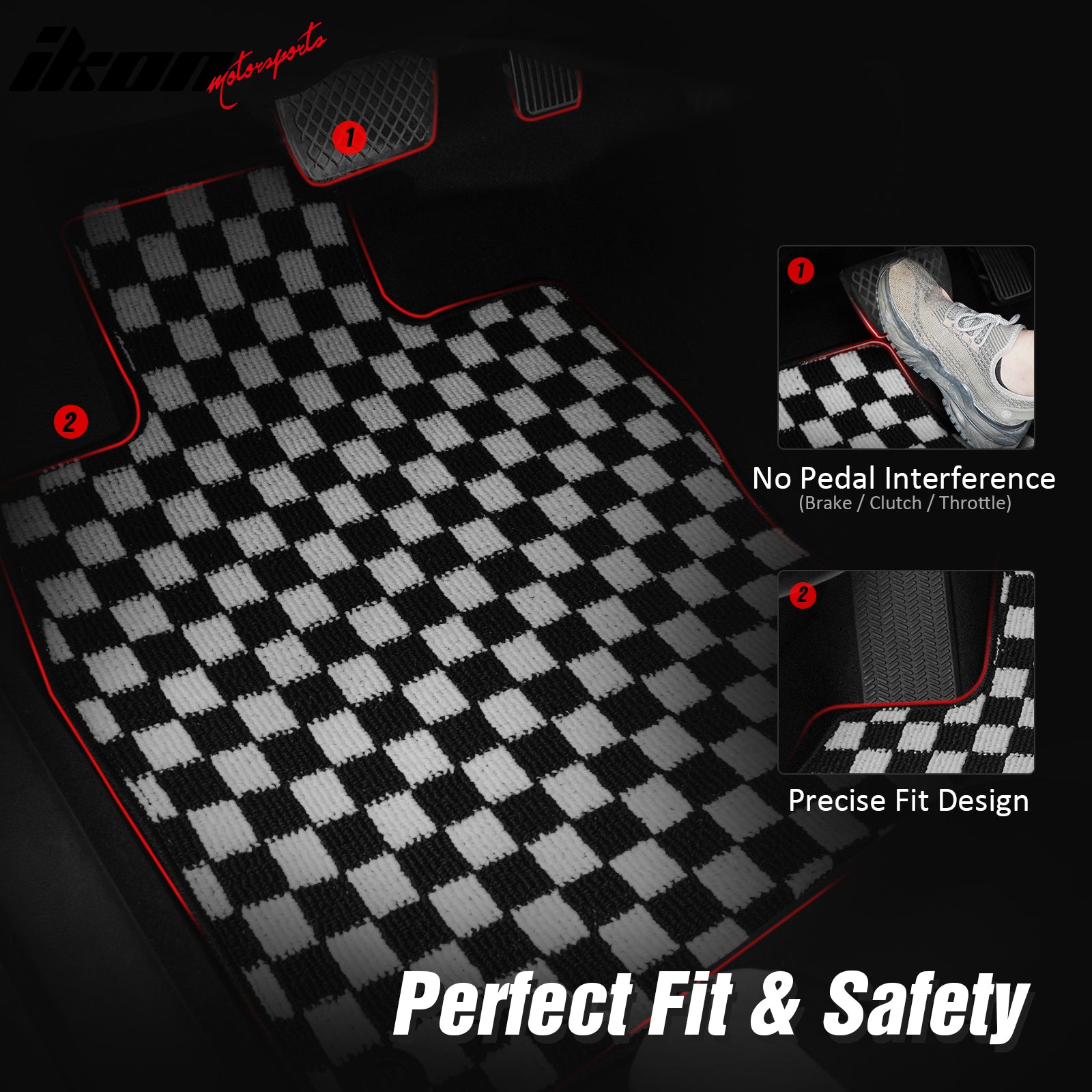 Fits 07-13 BMW E92 3-Series Coupe Floor Mats Checkered Carpets Black White Plaid