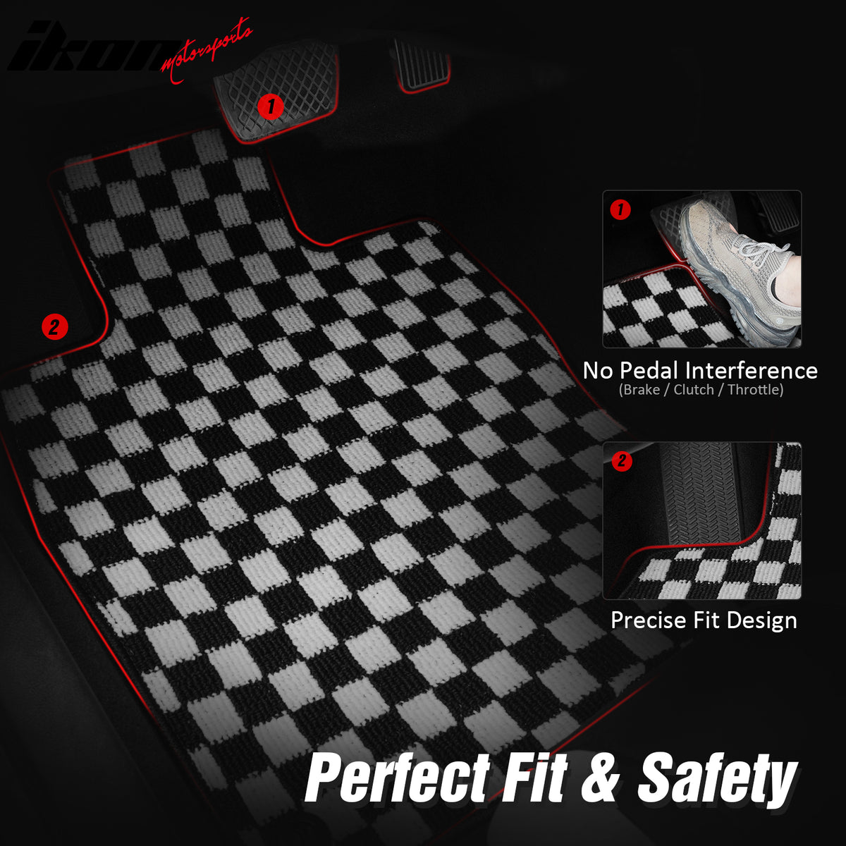 Fits 07-11 Toyota Camry Anti-slip Floor Mats Checkered Carpets Black White Plaid