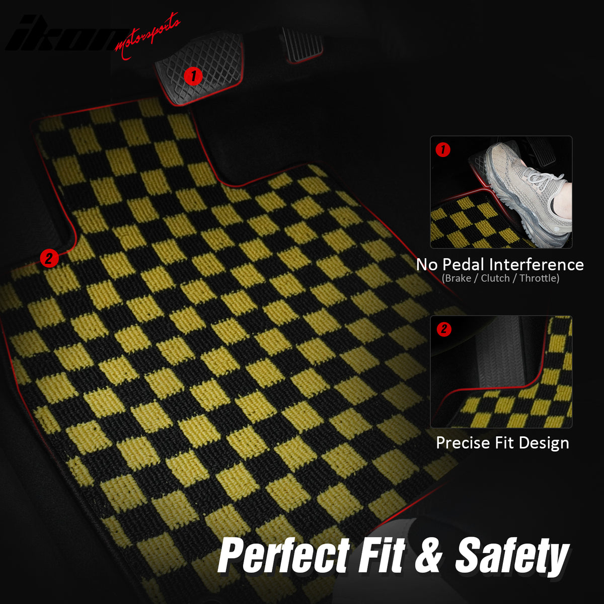 Fits 07-11 Toyota Camry Anti-slip Floor Mats Checkered Carpet Black Yellow Plaid