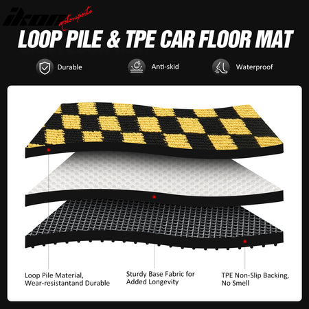 Fits 07-11 Toyota Camry Anti-slip Floor Mats Checkered Carpet Black Yellow Plaid