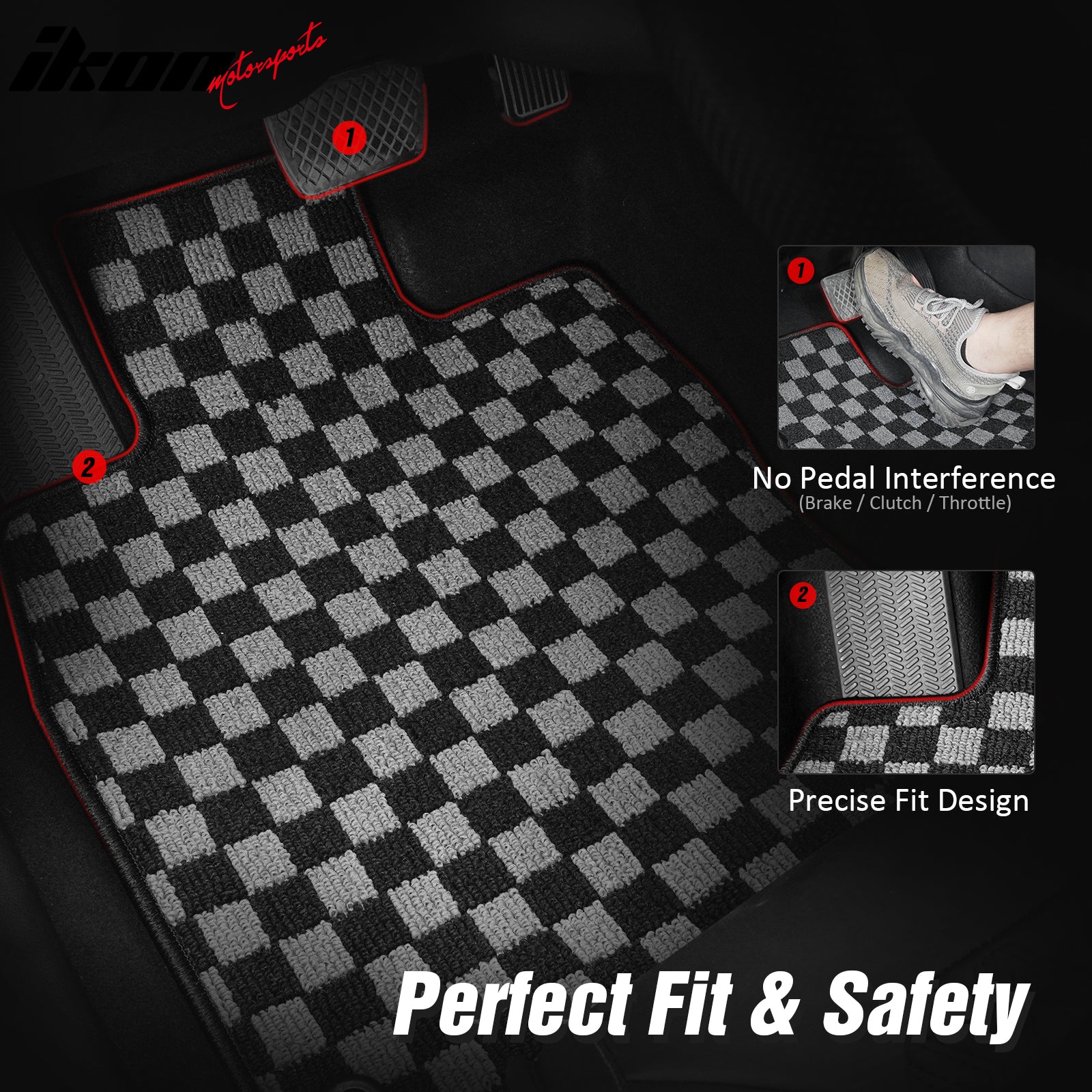 Fits 09-13 Toyota Corolla Floor Mats Non-Slip Carpet Checkered Black Gray Plaid