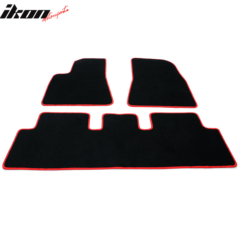 Fits 17-23 Tesla Model 3 Floor Mats Black Nylon Carpets Liner Guard w/ Red Edge