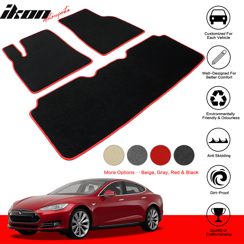 IKON MOTORSPRTS, Floor Mats Compatible With 2012-2019 Tesla Model S, Latex All Weather Car Front Rear Carpets Liner