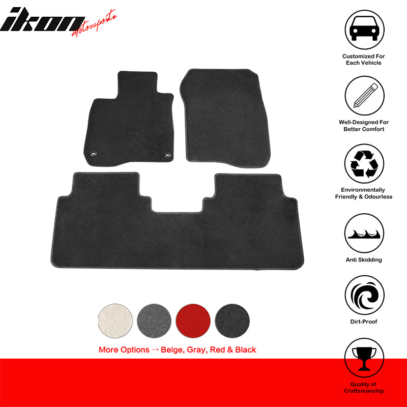 IKON MOTORSPORTS, Floor Mats Compatible With 2017-2022 Honda CR-V, Nylon Carpet Front & Rear 3PC Set, 2018 2019 2020