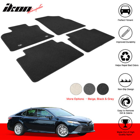 IKON MOTORSPORTS, Floor Mats Compatible With 2018-2023 Toyota Camry, Nylon Carpet Front & Rear 4PC Set, 2019 2020