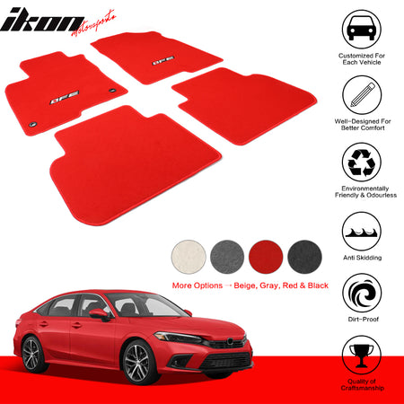 Fits 22-24 Honda Civic Nylon Floor Mats Carpet 4PC - Black&Beige&Gray&Black w/ Red
