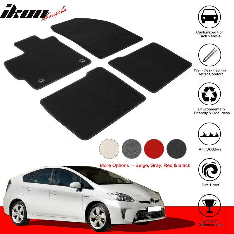 IKON MOTORSPORTS, Floor Mats Compatible With 2012-2015 Toyota Prius, Nylon Car Carpets Liner 4PC
