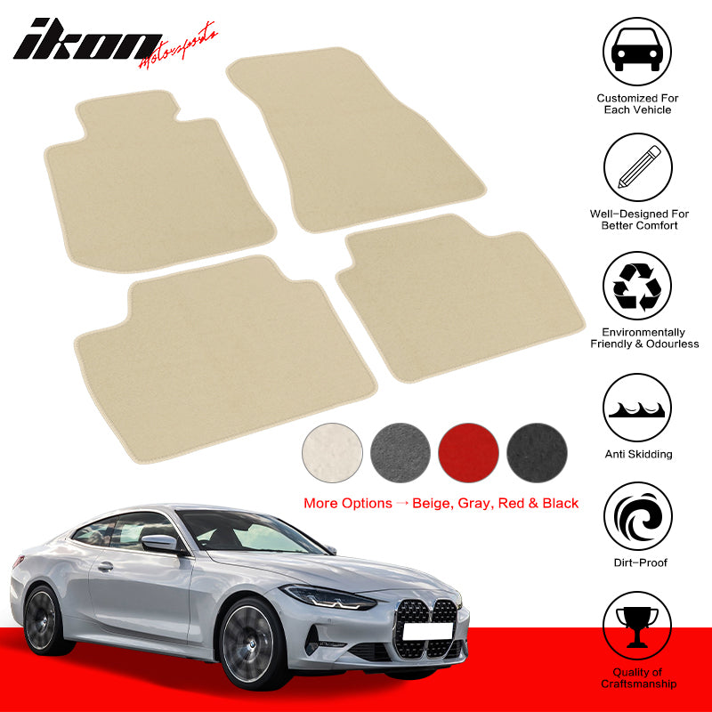 IKON MOTORSPORTS, Floor Mats Compatible With BMW G22 4 Series, 2021-2023 Nylon Car Auto Front Rear Carpets Liner 4PC
