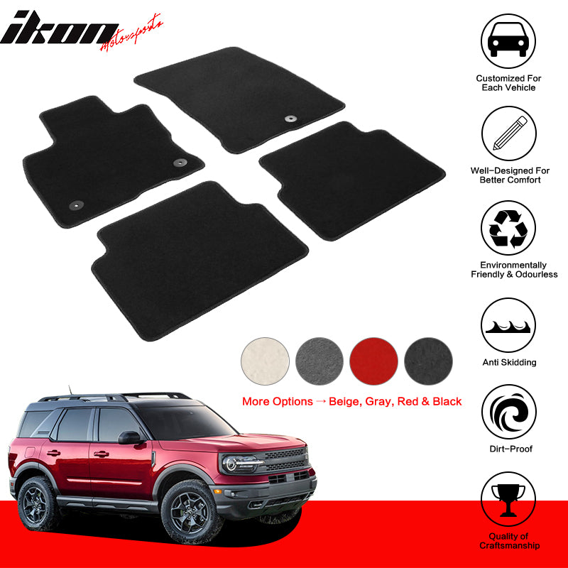 IKON MOTORSPORTS, Floor Mats Compatible With 2021-2023 Ford Bronco Sport, Nylon Car Auto Front Rear Carpets Liner 4PC