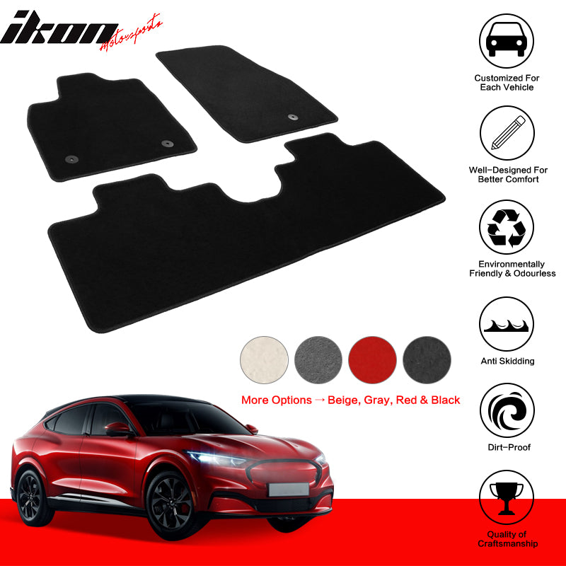 IKON MOTORSPORTS, Floor Mats Compatible With 2021-2023 Ford Mustang Mach-E, Nylon Car Auto Front Rear Carpets Liner 3PC