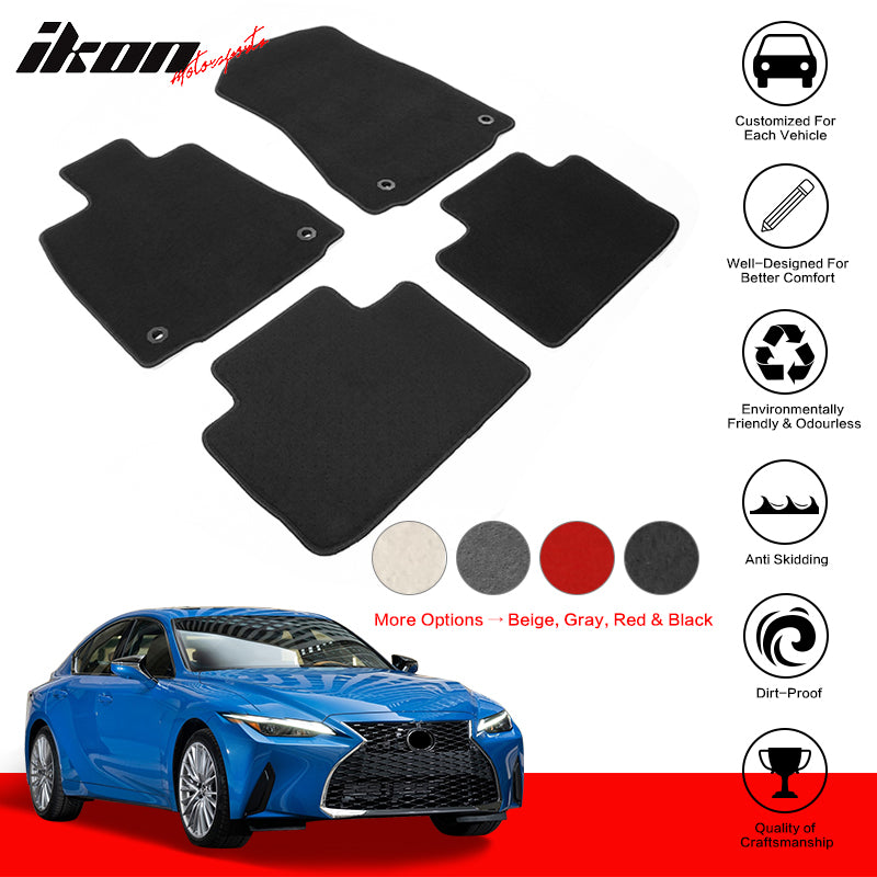 IKON MOTORSPORTS, Floor Mats Compatible With 2014-2023 Lexus IS200t IS250 IS300 IS350 IS500 IS F, Nylon Car Carpets Liner 4PC