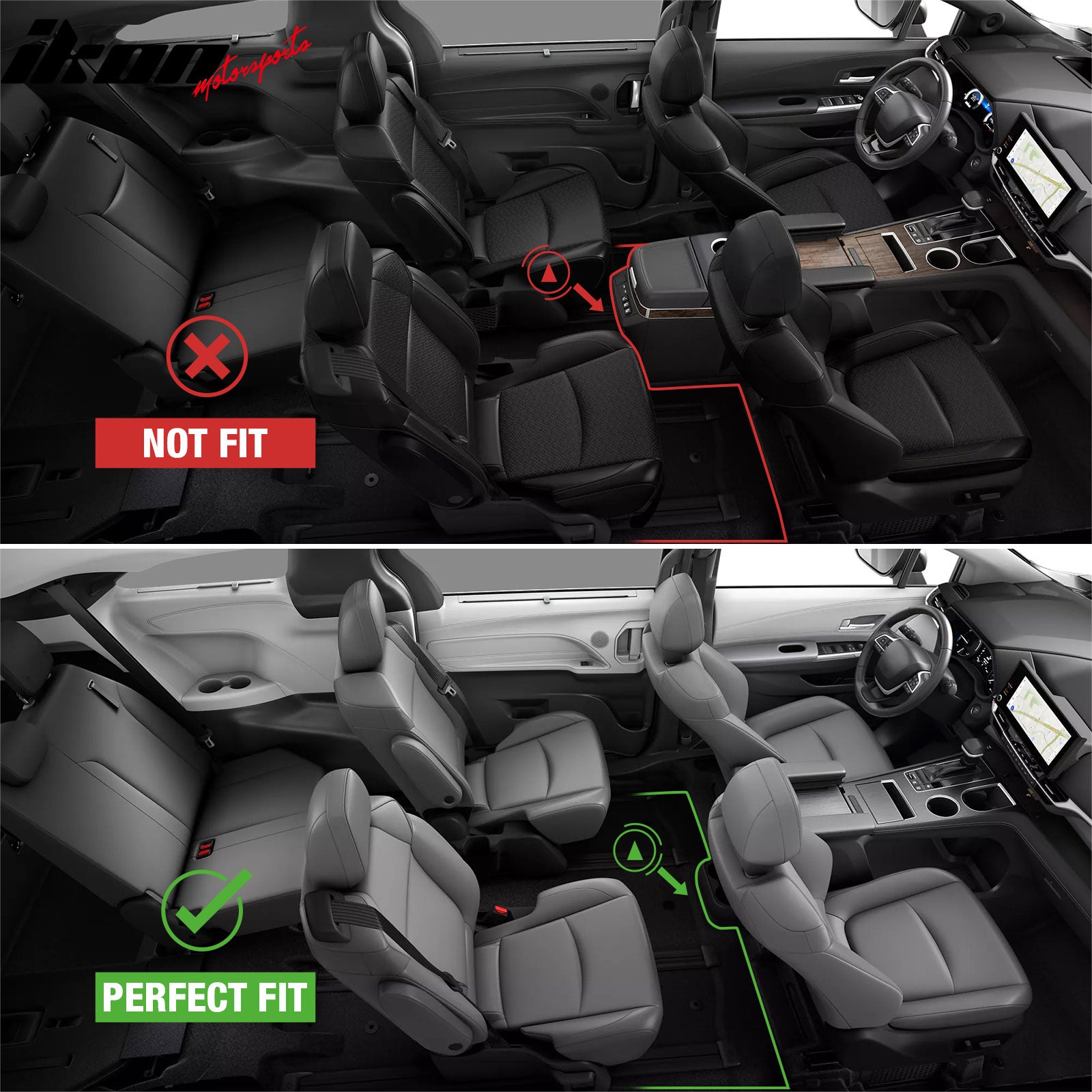 IKON MOTORSPORTS, Floor Mats Compatible With 2021-2026 Toyota Sienna 7 Passenger, Black Nylon Car Auto Front Rear Carpets Liner 9PC Set Protector, 2022 2023 2024