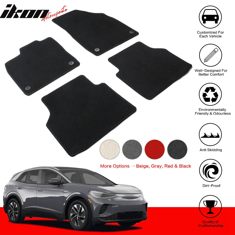 IKON MOTORSPORTS, Floor Mats Compatible With 2021-2024 Volkswagen ID.4 4DR, Nylon Carpets Replacement 4PCS
