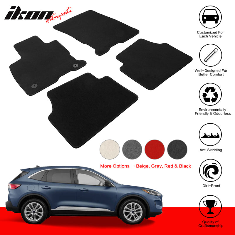 IKON MOTORSPORTS, Floor Mats Compatible With 2020-2023 Ford Escape 4DR, Nylon Anti-slip Carpets Replacement 4PCS, 2021 2022