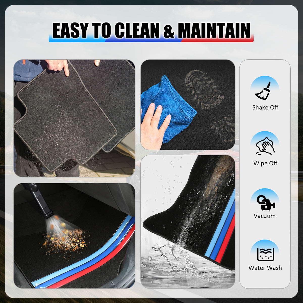 99-06 E46 M3 Floor Mats Black M Color Stripe Carpet Front Rear Nylon FOR: (BMW)