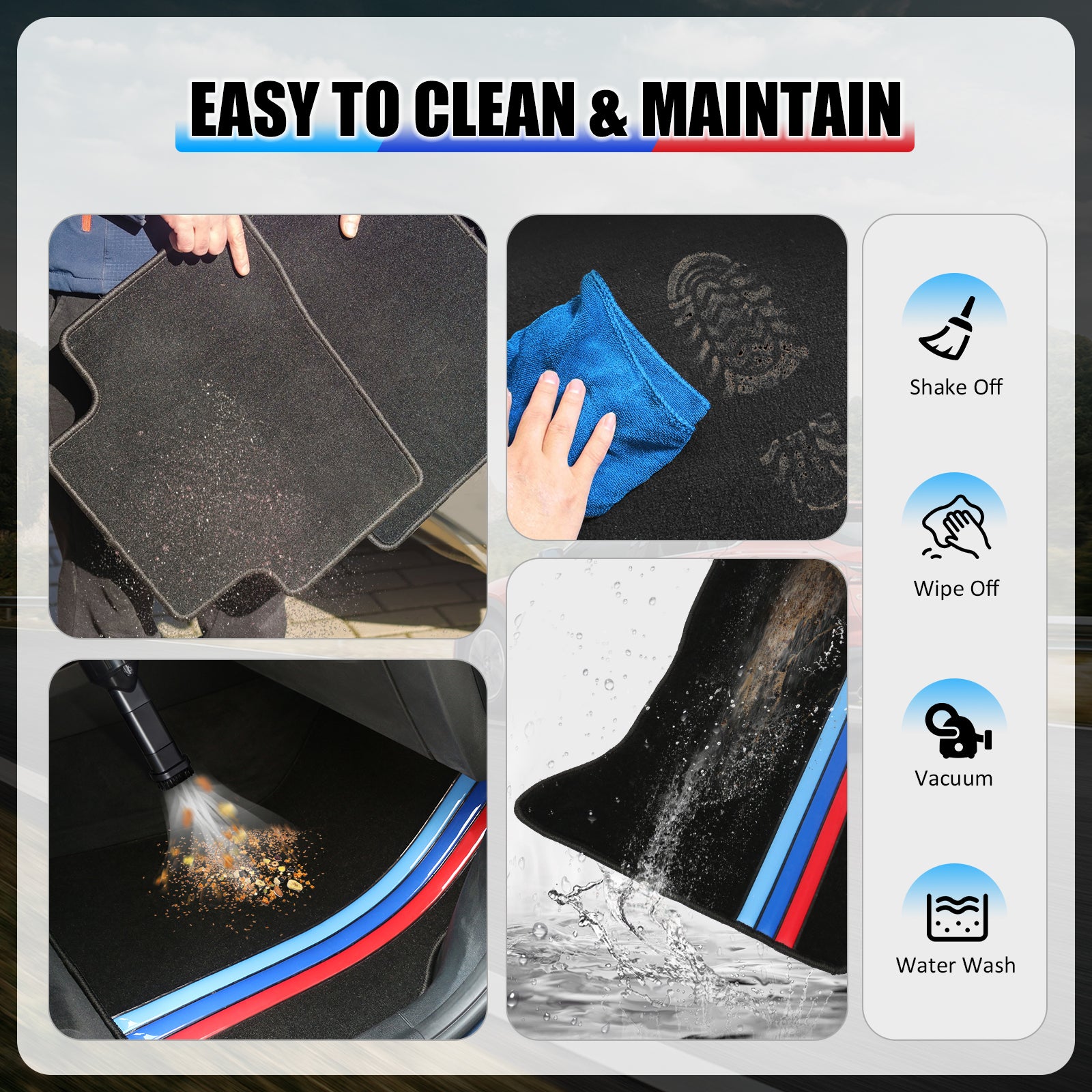 99-06 E46 M3 Floor Mats Black M Color Stripe Carpet Front Rear Nylon FOR: (BMW)