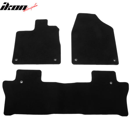 IKON MOTORSPORTS, Nylon Car Floor Mats Compatible with 2019-2024 Honda Passport & 2016-2022 Pilot 1st and 2nd Row Only, OE Style Black Driver Passenger Car Carpets, Front Rear 3PCS Full Set