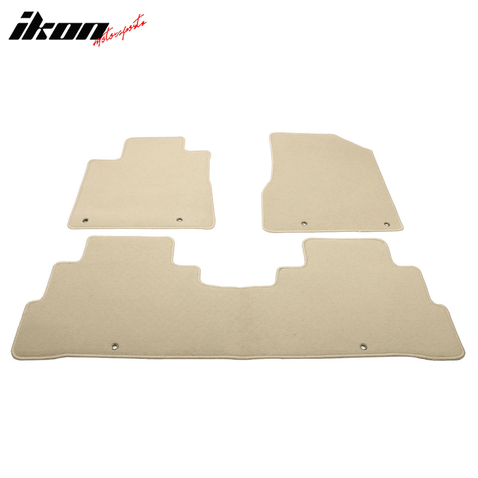 IKON MOTORSPORTS, Nylon Car Floor Mats Compatible with 2015-2024 Nissan Murano 4DR, OE Style Beige Driver Passenger Car Carpets, Front Rear 3PCS Full Set