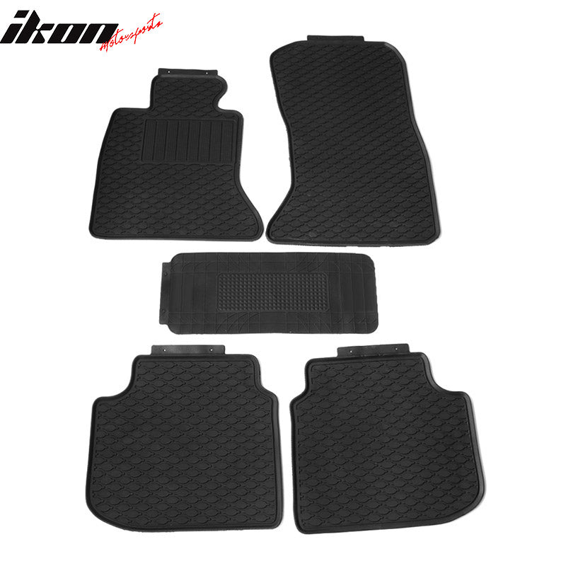 Custom Fit Floor Mats Compatible With BMW F10 5 Series, 2011-2016 Latex Rubber All Seasons Weather Interior Heavy Duty Carpets Black Full Set Front and Second Row By IKON MOTORSPORTS