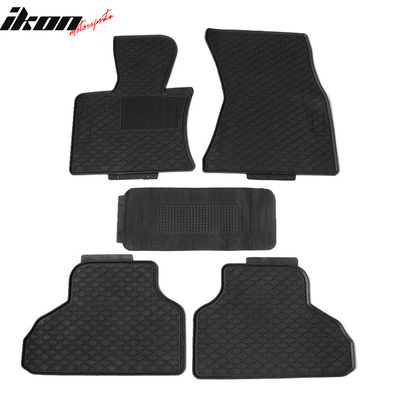 Custom Fit Floor Mats Compatible With BMW F15 X5, 2014-2018 Latex Rubber All Seasons Weather Interior Heavy Duty Carpets Black Full Set Front and Second Row By IKON MOTORSPORTS