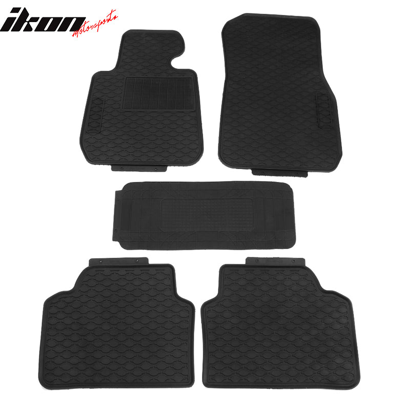 IKON MOTORSPORTS Custom Fit Floor Mats, Compatible With 2012-2018 BMW F10 3-Series & 2015-2018 F80 M3, Latex Rubber All Seasons Weather Interior Heavy Duty Carpets Black Full Set Front and Second Row