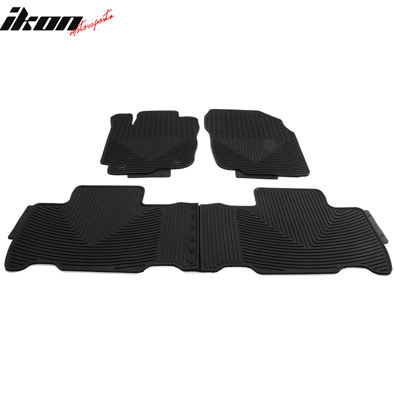 IKON MOTORSPORTS, Custom Fit Floor Mats Compatible With 2013-2018 RAV4, Latex Rubber All Seasons Weather Interior Heavy Duty Carpets Black Full Set Front and Second Row