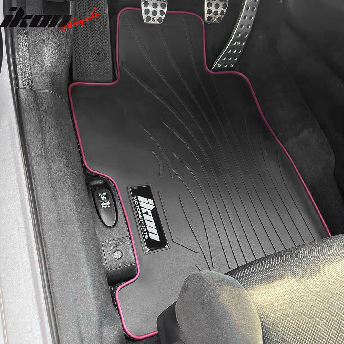 Fit 2006-2011 Honda Civic Coupe & Sedan Floor Mat Black w/ Pink Edge