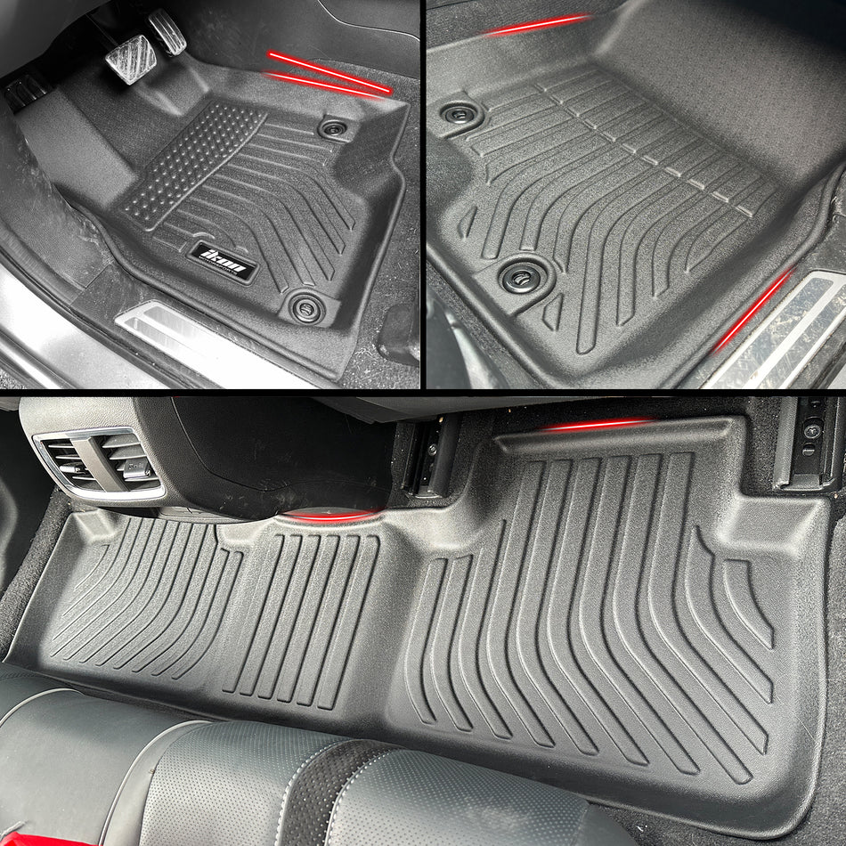 IKON MOTORSPORTS 3D TPE Floor Mats, Compatible with 2019-2025 Acura RDX All Models, All Weather Waterproof Anti-Slip Floor Liners, Front & 2nd Row Full Set Car Interior Accessories, Black