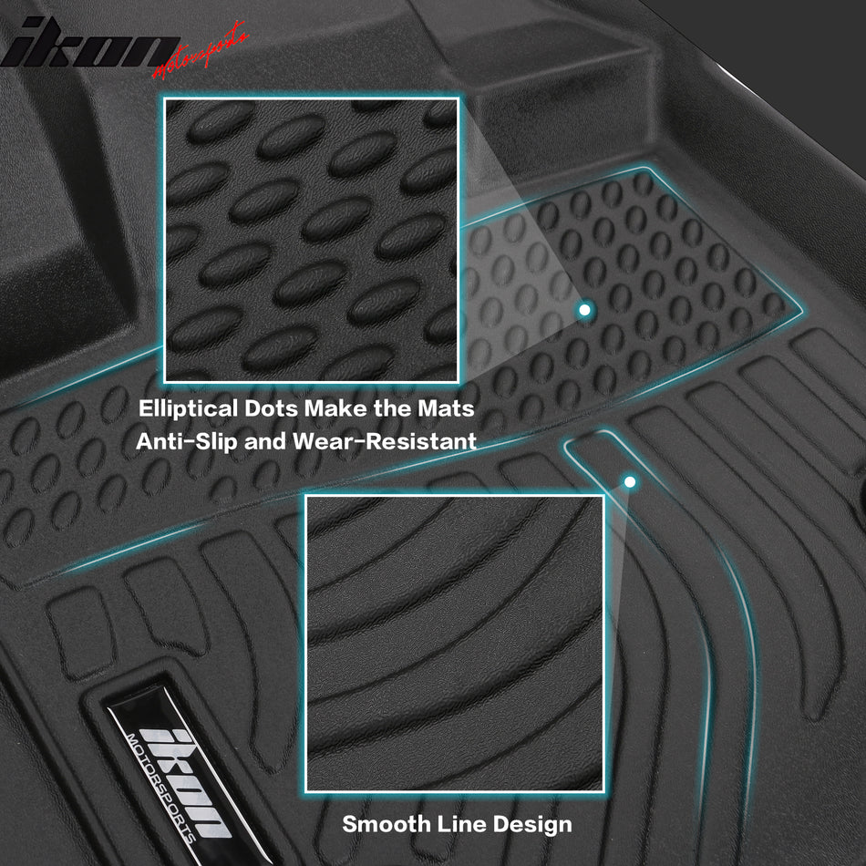 IKON MOTORSPORTS 3D TPE Floor Mats + Trunk Mat, Compatible with 2023-2024 Kia Niro EV, All Weather Waterproof Anti-Slip Floor Liners, Front & 2nd Row Set Car Interior Accessories, Black