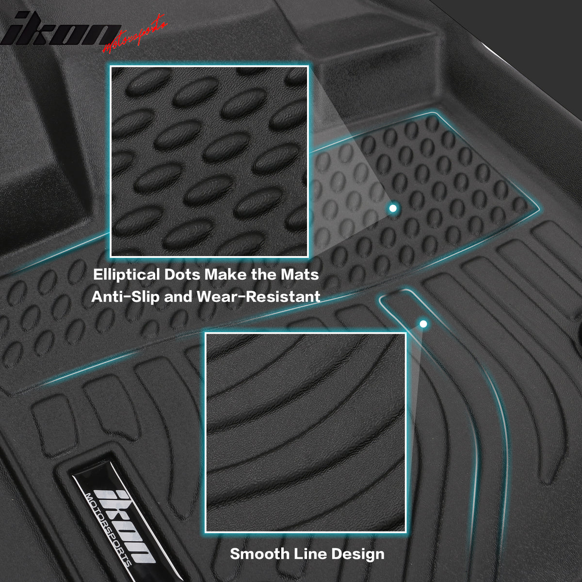 IKON MOTORSPORTS 3D TPE Floor Mats, Compatible with 2018-2024 Volkswagen Tiguan 7 Seats, All Weather Waterproof Anti-Slip Floor Liners, Front & 2nd Row Full Set Car Interior Accessories, Black