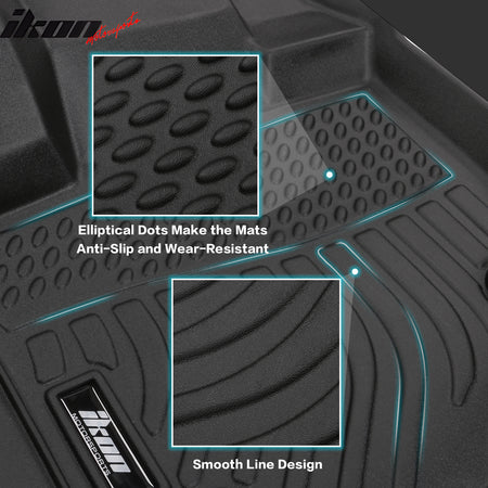 IKON MOTORSPORTS 3D TPE Floor Mats, Compatible with 2019-2025 Subaru Ascent 8 Seats Bench Seat, All Weather Waterproof Non-Slip Floor Liners, Front & 2nd Row Full Set Car Interior Accessories, Black