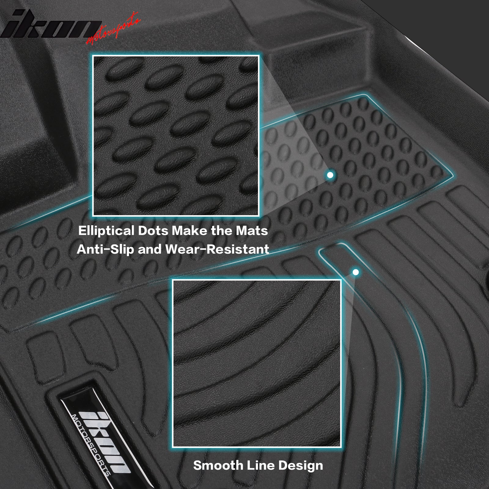 IKON MOTORSPORTS 3D TPE Floor Mats, Compatible with 2017-2024 Honda Ridgeline, All Weather Waterproof Anti-Slip Floor Liners, Front & 2nd Row Full Set Car Interior Accessories, Black