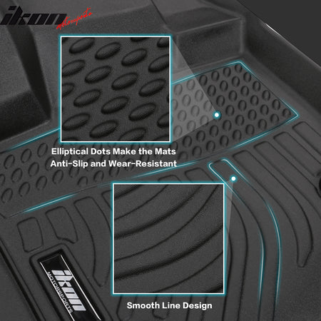 IKON MOTORSPORTS 3D TPE Floor Mats + Trunk Mat, Compatible with 2021-2023 Ford Bronco 4-Door, All Weather Waterproof Anti-Slip Floor Liners, Front & 2nd Row Set Car Interior Accessories, Black