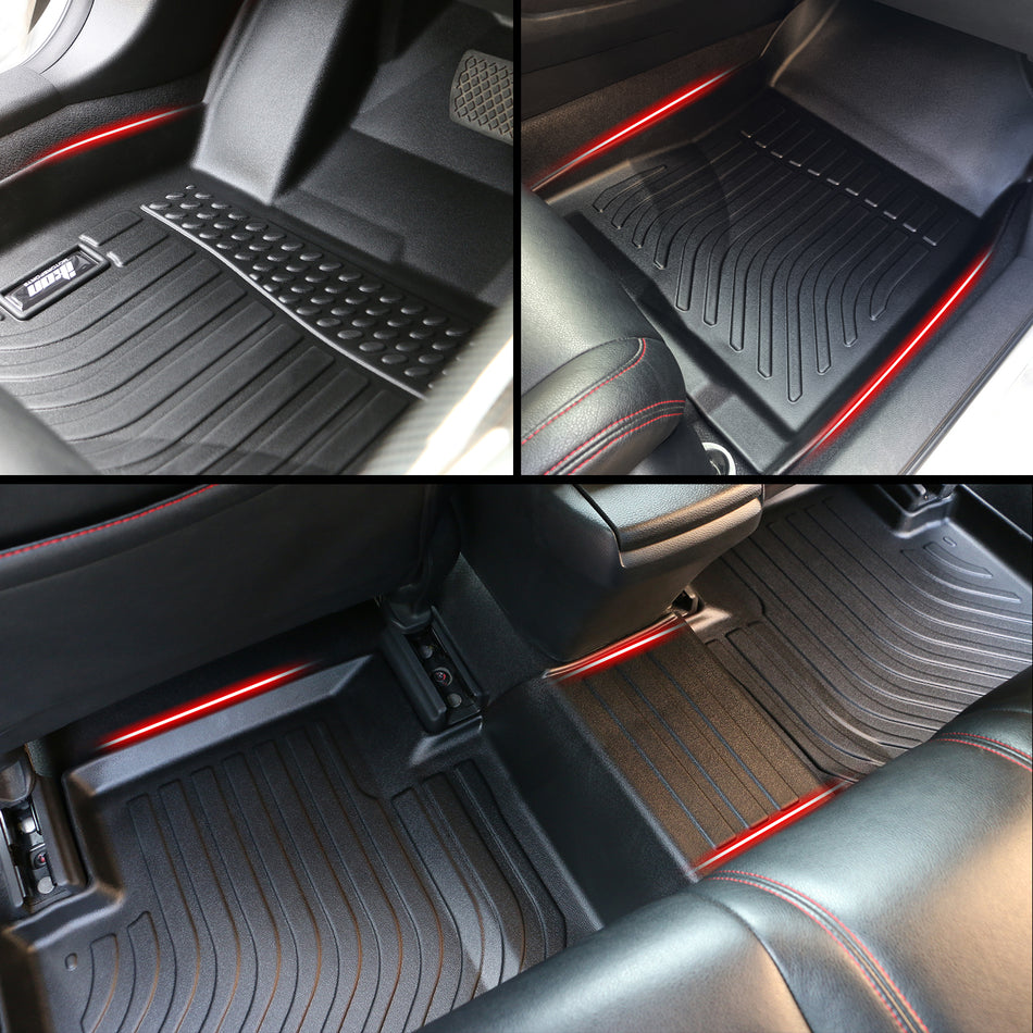 IKON MOTORSPORTS 3D Molded TPE Floor Mats, Compatible with 2005-2015 Toyota Tacoma Double Cab, Black All Season Custom Waterproof Non-Slip Floor Liners, Front 2nd Row Interior Accessories 3PCS