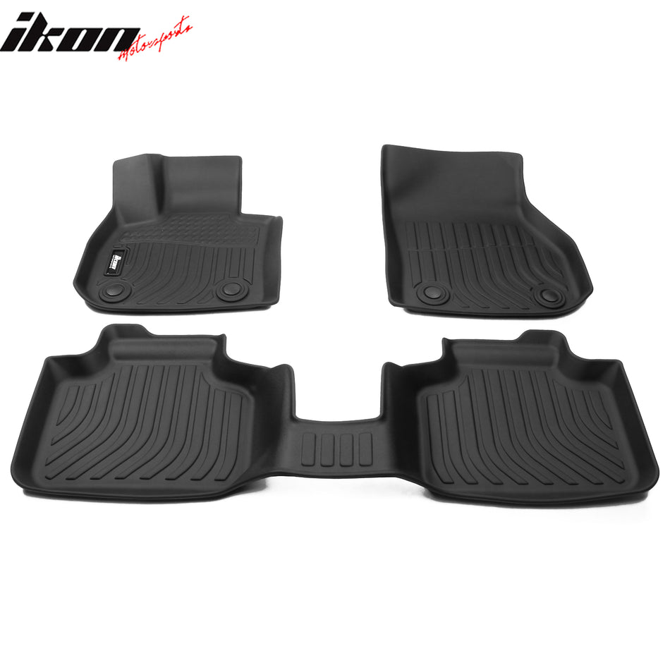 IKON MOTORSPORTS 3D TPE Floor Mats, Compatible with 2023-2024 BMW X1 U11, All Weather Waterproof Anti-Slip Floor Liners, Front & 2nd Row Full Set Car Interior Accessories, Black