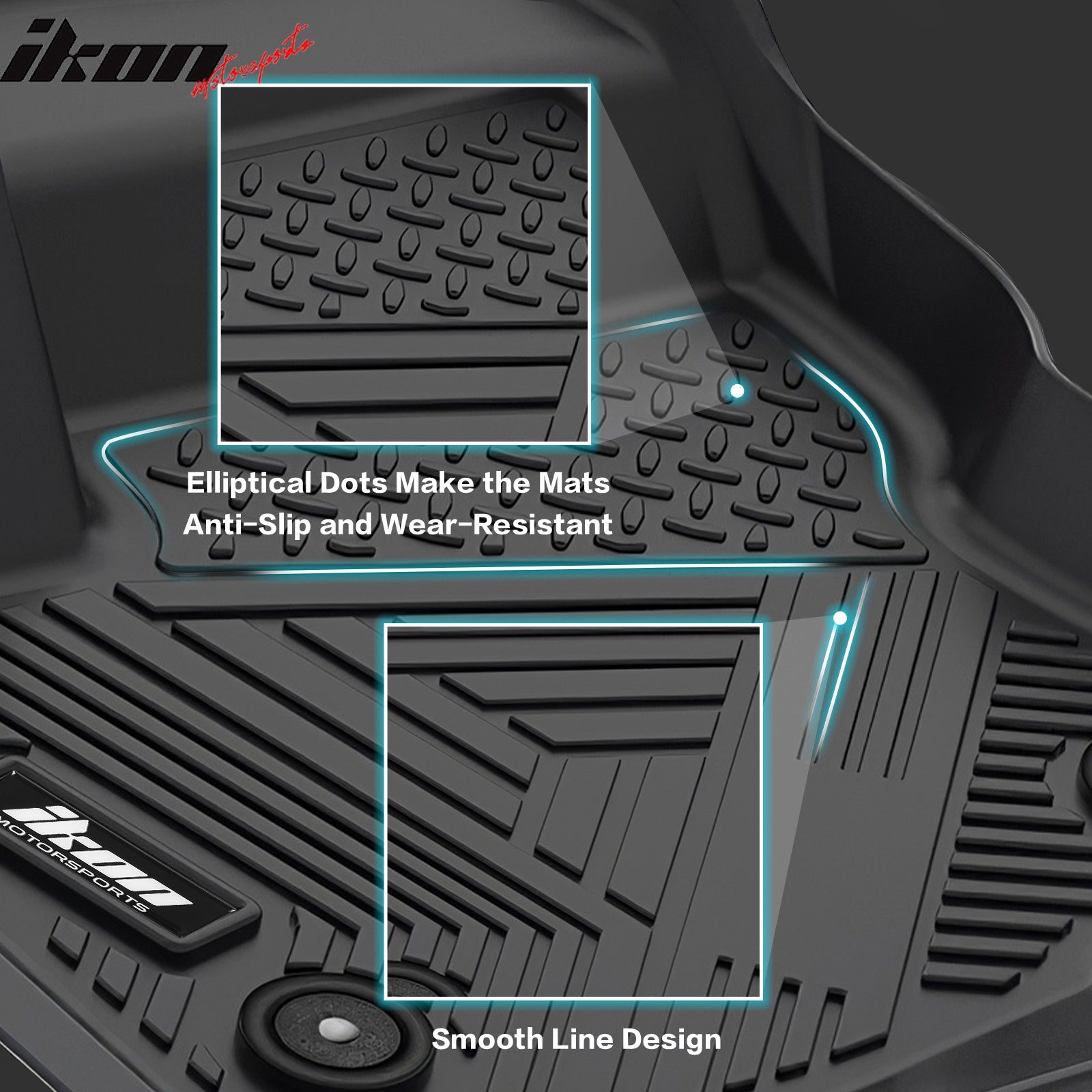 IKON MOTORSPORTS 3D Molded TPE Floor Mats, Compatible with Fits 2017-2023 Chevrolet Bolt EV Hatchback, IKON Style Black All Season Custom Waterproof Non-Slip Floor Liners, Front 2nd Row 3PCS