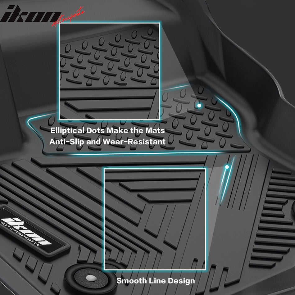 IKON MOTORSPORTS 3D Molded TPE Floor Mats, Compatible with Fits 2017-2023 Chevrolet Bolt EV Hatchback, IKON Style Black All Season Custom Waterproof Non-Slip Floor Liners, Front 2nd Row 3PCS