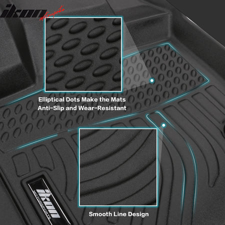 IKON MOTORSPORTS 3D TPE Floor Mats, Compatible with 2012-2024 Ram 1500 2500 3500 Crew Cab , All Weather Waterproof Anti-Slip Liners, Full Set Car Accessories, Black