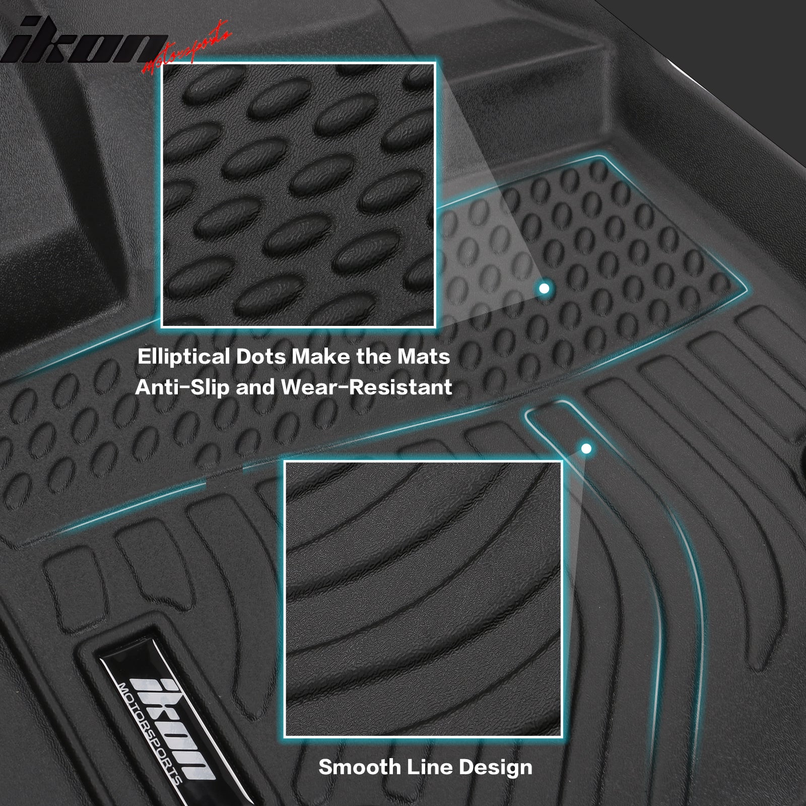 IKON MOTORSPORTS 3D TPE Floor Mats, Compatible with 2011-2023 Dodge Charger AWD & Chrysler 300 AWD, All Weather Waterproof Anti-Slip Liners, Front & 2nd Row Full Set Car Accessories, Black