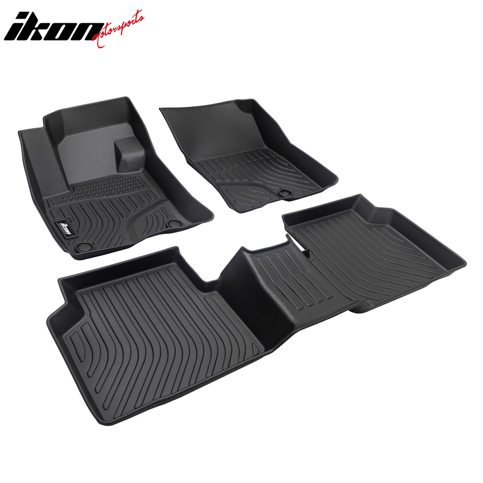 IKON MOTORSPORTS 3D TPE Floor Mats, Compatible with 2020-2024 Ford Escape, All Weather Waterproof Anti-Slip Liners, Front & 2nd Row Full Set Car Accessories, Black