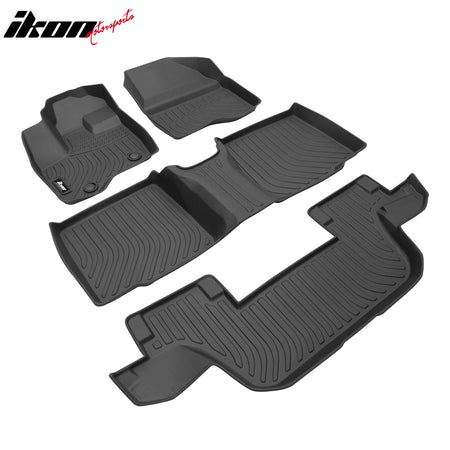 IKON MOTORSPORTS 3D TPE Floor Mats, Compatible with 2011-2015 Ford Explorer Bench Seat, All Weather Waterproof Anti-Slip Liners, Front & 2nd Row Full Set Car Accessories, Black