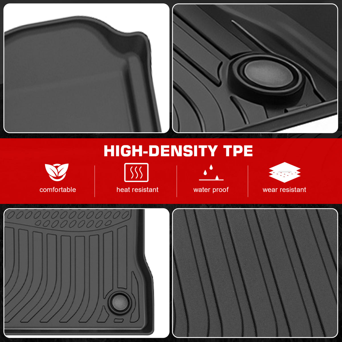 Fits 22-26 Ford Explorer 6 Seats 3D Anti-Slip Floor Mats All Weather TPE Carpets