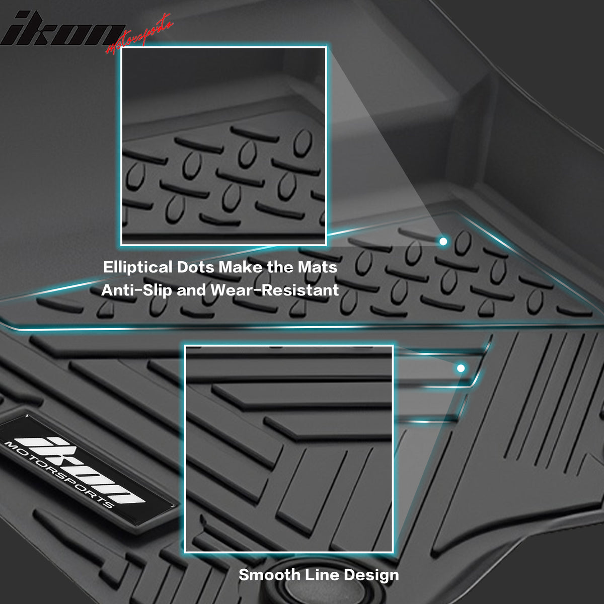 IKON MOTORSPORTS 3D Molded TPE Floor Mats, Compatible with 2015-2019 Ford Explorer, IKON Style Black All Season Custom Waterproof Non-Slip Floor Liners, Front 2nd Row Interior Accessories 4PCS