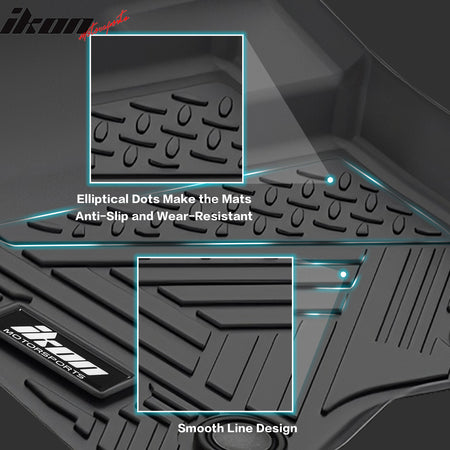 IKON MOTORSPORTS 3D Molded TPE Floor Mats, Compatible with 2015-2019 Ford Explorer, IKON Style Black All Season Custom Waterproof Non-Slip Floor Liners, Front 2nd Row Interior Accessories 4PCS