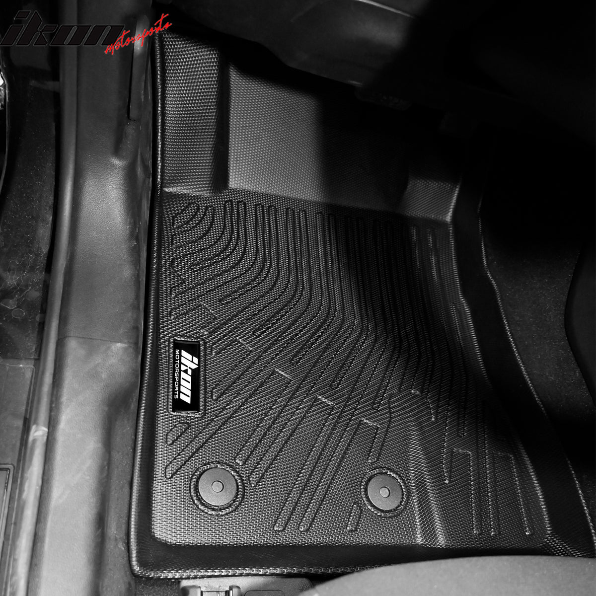 IKON MOTORSPORTS 3D Molded TPE Floor Mats, Compatible with 2015-2024 Ford Mustang, Black All Weather Waterproof Anti-Slip Floor Liners, Front 2nd Row Interior Accessories 4PCS