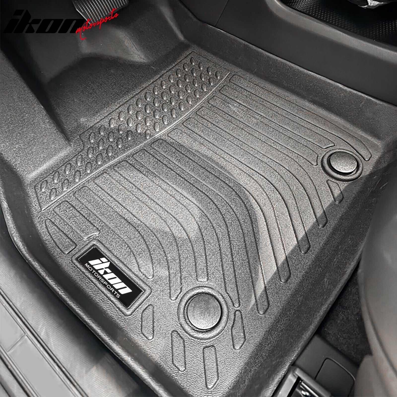 IKON MOTORSPORTS 3D TPE Floor Mats, Compatible with 2021-2025 Ford Mustang Mach-E, All Weather Waterproof Anti-Slip Floor Liners, Front & 2nd Row Full Set Car Interior Accessories, Black