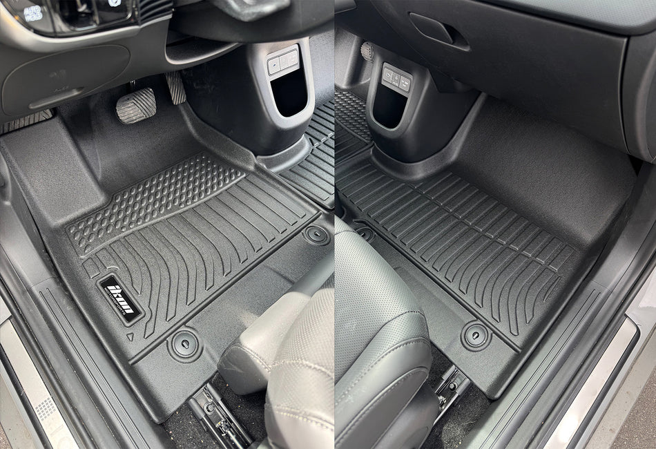 IKON MOTORSPORTS 3D TPE Floor Mats, Compatible with 2025-2026 Hyundai Ioniq 5 Limited & XRT W/Sliding Center Console, All Weather Waterproof Non-Slip Floor Liners, Front & 2nd Row Full Set, 3PCS