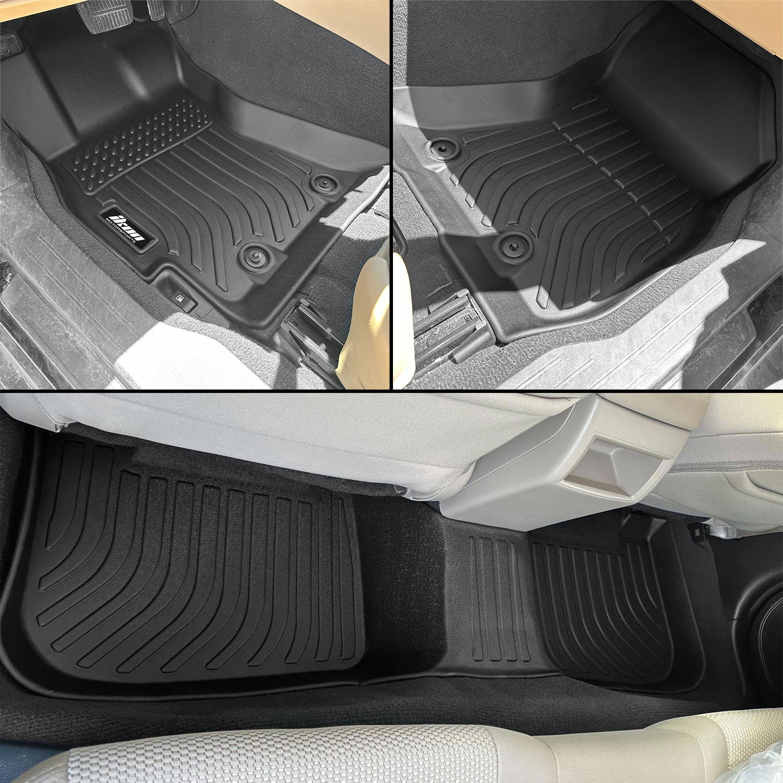 IKON MOTORSPORTS 3D TPE Floor Mats, Compatible with 2015-2019 Subaru Outback & Legacy, All Weather Waterproof Non-Slip Floor Liners, Front & 2nd Row Full Set Car Interior Accessories, Black 3PCS