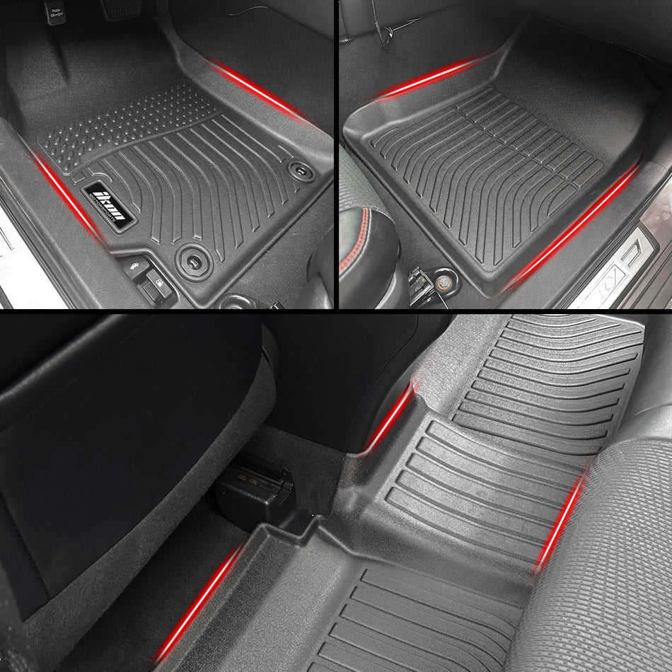 IKON MOTORSPORTS 3D Molded TPE Floor Mats, Compatible with 2012-2017 Toyota Camry Sedan 4DR, Black All Season Custom Waterproof Non-Slip Floor Liners, Front 2nd Row Interior Accessories 3PCS